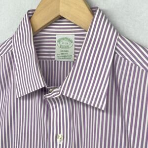 BROOKS BROTHERS Shirt Mens 17-33 MILANO Dress Non-Iron Oxford Striped Purple